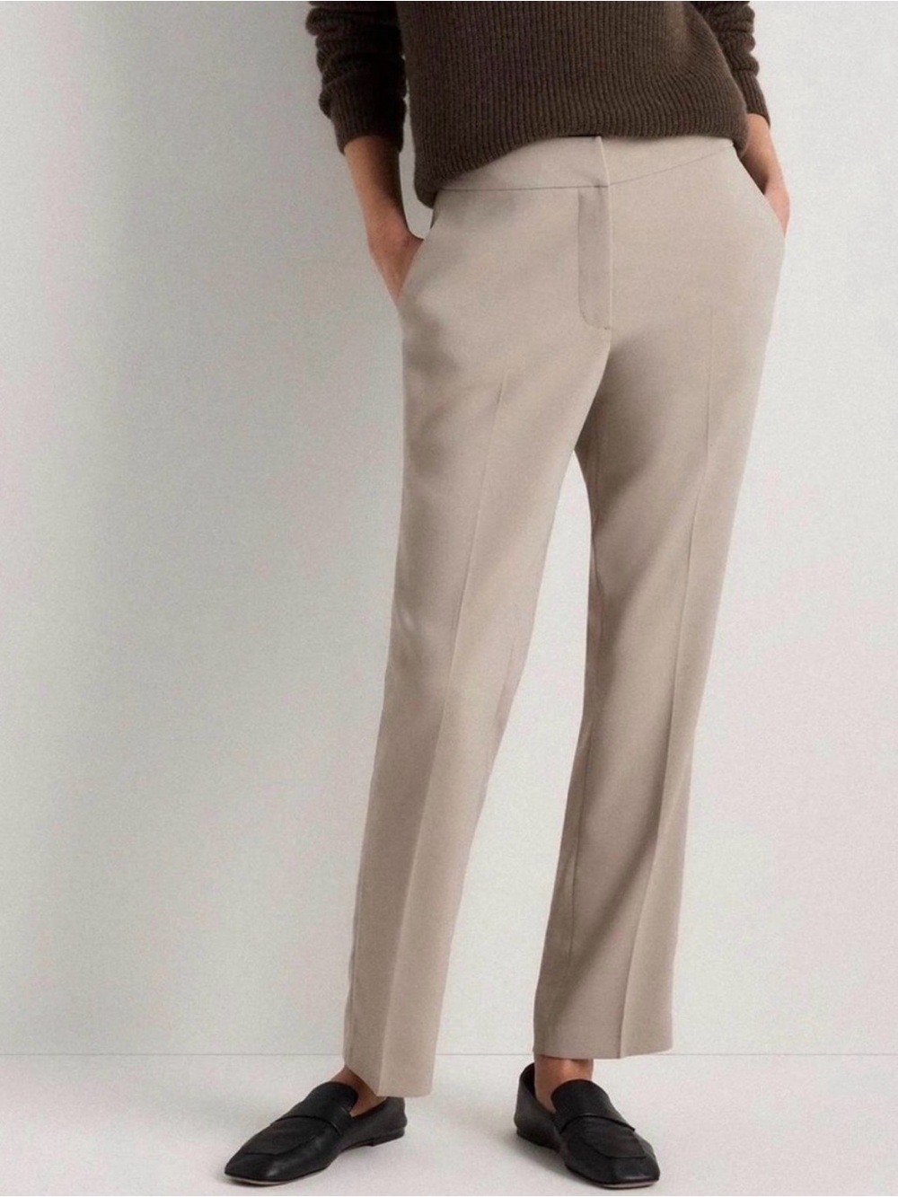 quince stretch crepe ankle pants in morel gray